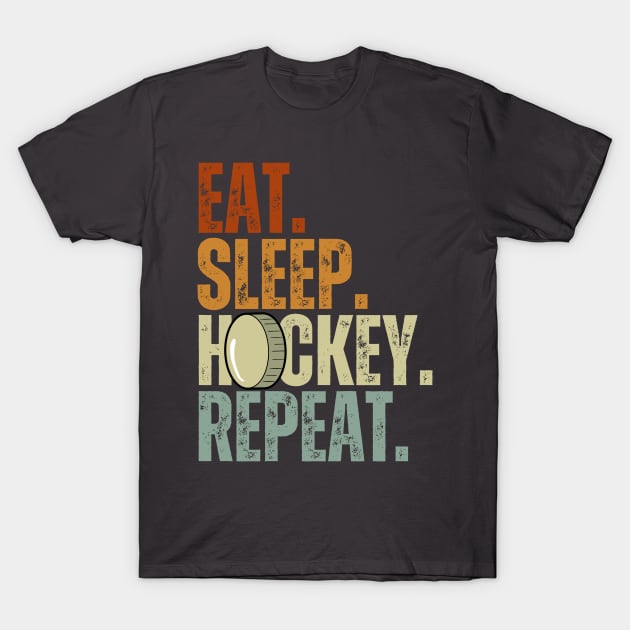 Eat Sleep Hockey Repeat Kids Adult Ice Hockey Retro Vintage T-Shirt by Just Me Store